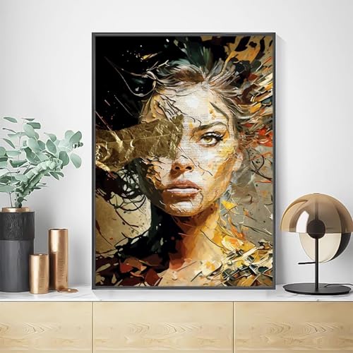 Peinture graffiti femme feuille d'or décoration maison moderne grand format pour salle à manger