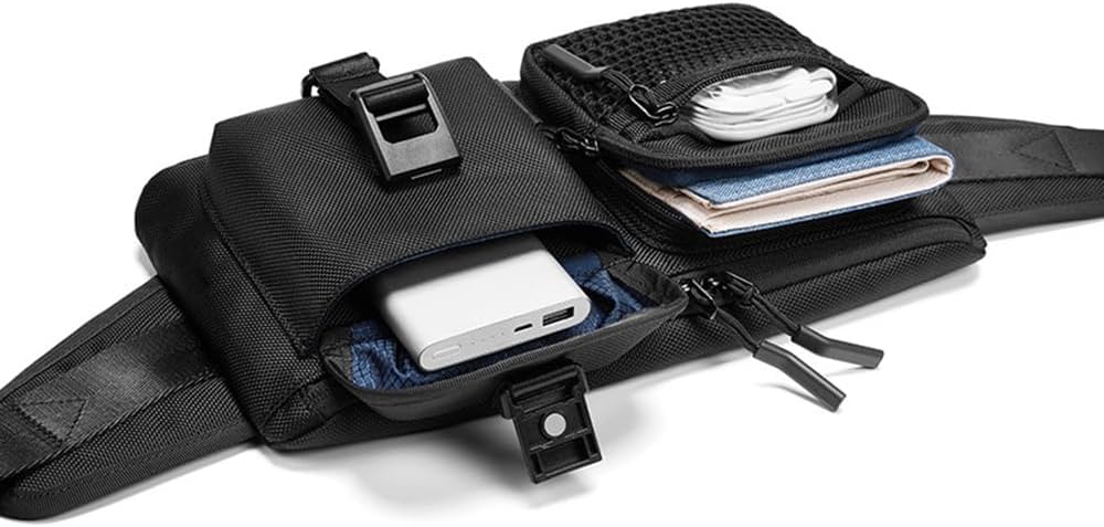 Waterproof Oxford Cloth Crossbody Chest Bag for Men, Sport Sling Bag, Small Black Waist Bag, Single Shoulder Casual Bag with Multiple Pockets