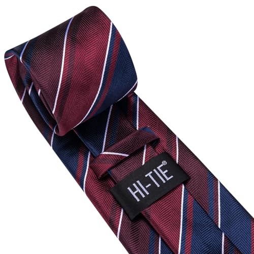 Image of Hi-Tie 70 inches Ties for Men Silk Extra Long Necktie and Pocket Square Cufflinks Set Men Big and Tall Tie Business