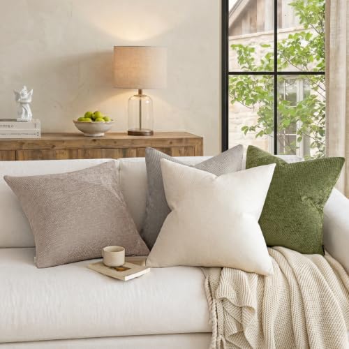 Image of a moment Pack of 2 Decorative Chenille Throw Pillow Covers with Twill Cushion Covers for Sofa Living Room Couch Bed 12x20 Inch Beige
