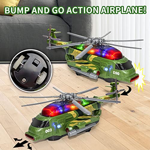 Airplane Helicopter Plane Toy for 3 4 5 6 7 8 Year Old Boys Girls, Military Toys Helicopter with Light and Music Army Plane Toys Bump & Go Action, Airplane Toy for Toddlers Kids Birthday Gift - Thumbnail 2