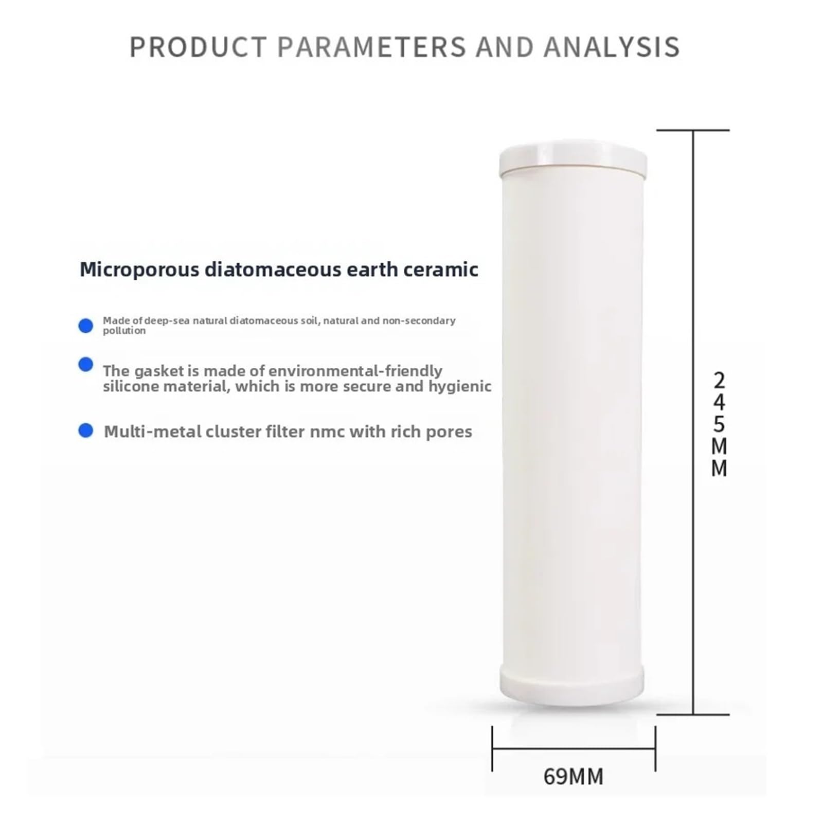 Filtro purificador de agua potable con núcleo de filtro de cerámica de tierra de diatomeas | , Elemento filtrante lavable reutilizable de 10 pulgadas,(Black)