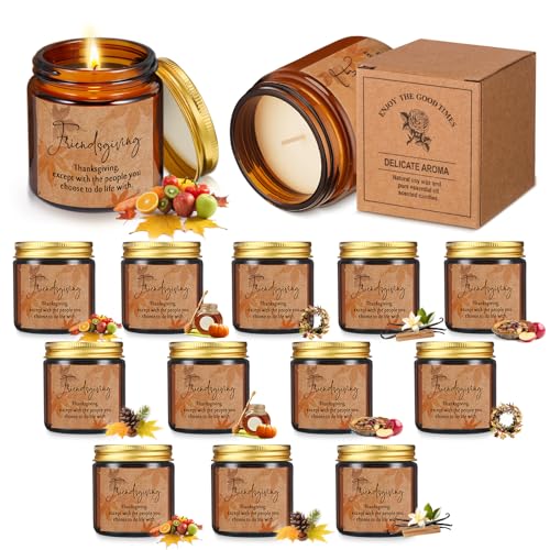 Conelist 12 Pcs Fall & Winter Scented Candles Set, 3.5oz Soy Wax Pumpkin Spice Glass Jar Candle Thanksgiving Friendsgiving Gift Holiday Christmas Gift Set for Women Friend Coworker Home Decor (Amber)