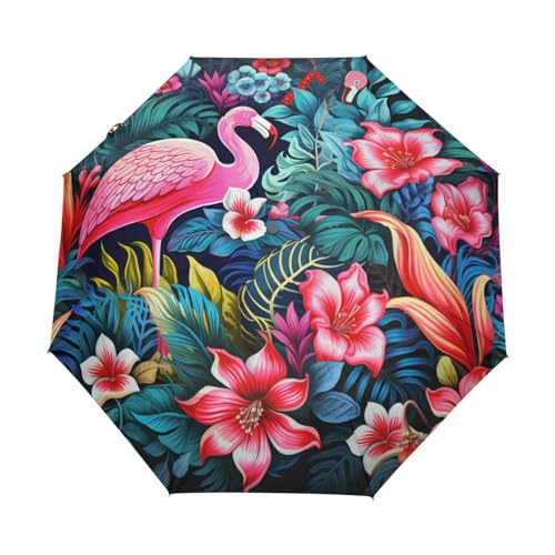 KAAVIYO Floral Artwork Flamingo Umbrella Windproof Automatic Foldable Umbrells Auto Open Close for Men Women Kids