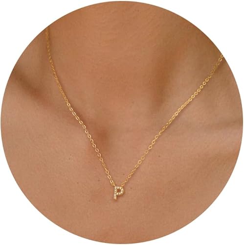 Initial Heart Necklaces for Women - Dainty Cute Necklace Small Layered 14K Gold Plated A-Z Letter CZ Pendant Trendy Satellite Chain Necklaces for Women Non Tarnish Gold Jewelry Set Gift