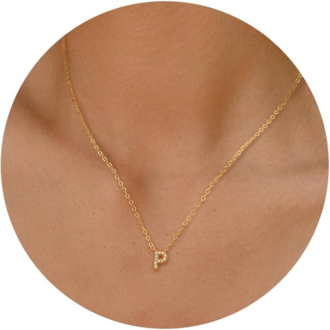 Initial Heart Necklaces for Women - Dainty Cute Necklace Small Layered 14K Gold Plated A-Z Letter CZ Pendant Trendy Satellite Chain Necklaces for Women Non Tarnish Gold Jewelry Set Gift