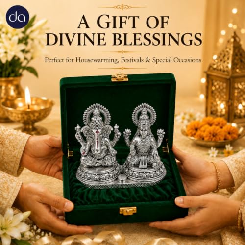 Image of 999 Silver Plated Lakshmi Ganesh Set - 3.5 Inch l Laxmi Ganpati Murti for Pooja Room, Office Desk & Diwali, A Home Decore & Spiritual Gift