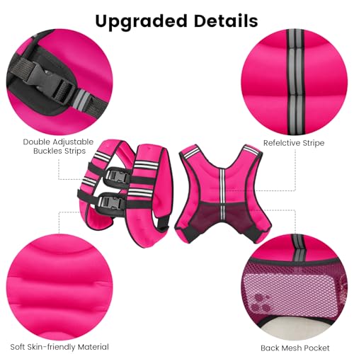 Wolliwa Weighted Vest for Woman Men,6lb/8lb/10lb/12lb/16lb/20Lb/25lb/30lb Weight Vest Reflective Stripe with Adjustable Strap Pocket Running Vest Workout Strength Training Walking (Pink 20lb)