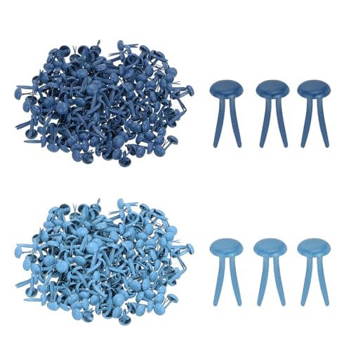 PATIKIL 1000個のミニ釘4.5 x 8 mm真鍮製ペーパーファスナー丸い頭の金属釘ペーパークラフトアートスク ラップブッキングDIY用品スカイブルー/ダークブルー