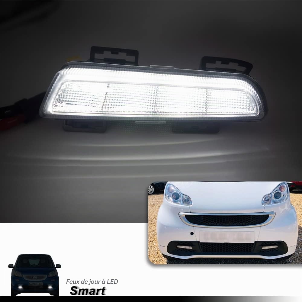Feux de Jour LED Compatible avec M-ercedes-Benz Smart Fortwo 451 2013-2015, Feux de Conduite Avant DRL Antibrouillard DLR Kit Câblage Canbus Sans Erreur Blanc Xenon 800LM 2PCS