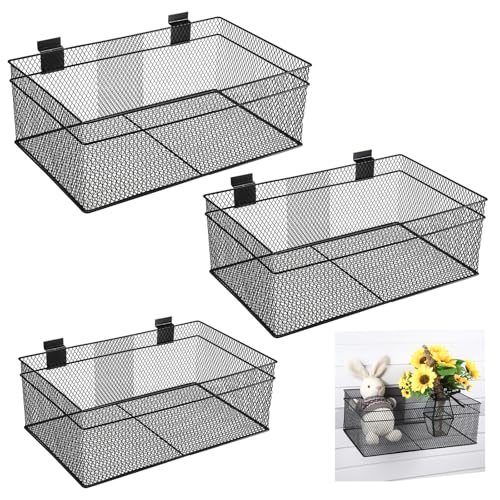 BSTKEY Slatwall Basket Set of 3, Metal Ventilated Hanging Wire Baskets, Retail Display for Slatwall Panel Garage Storage and Organization (3 Size, Black)