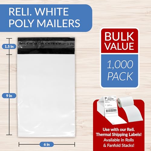 Reli. Poly Mailers 6x9 | 1000 Pcs Bulk | Small Mailing Envelopes/Shipping Bags | White Packaging Bags for Shipping | Non-Padded Poly Mailers | Self Sealing for Small Items, Bulk (White) by Reli. - Image 2