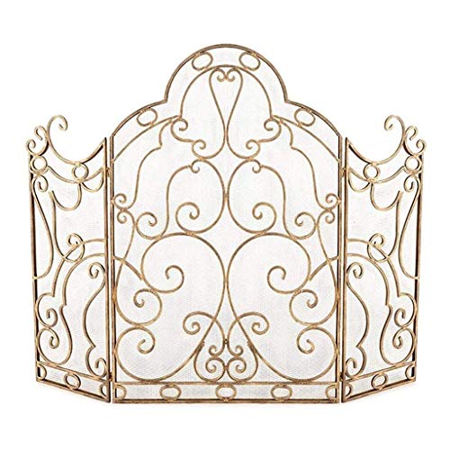 Parascintille per Camino, Grande griglia ignifuga a 3 Pannelli, in Ferro battuto, parascintille, griglia per Stufa a Legna, Camino Aperto, Accessori per Camino