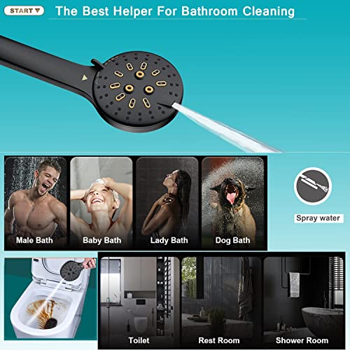 Shower Head, 10'' High Pressure Rain Shower Head With 6 Settings/Spray Handheld Shower Head Combo, 78'' Long Hose And 11'' Extension Arm, Water Temperature Reminder (Square Black Shower Heads) #TOP3