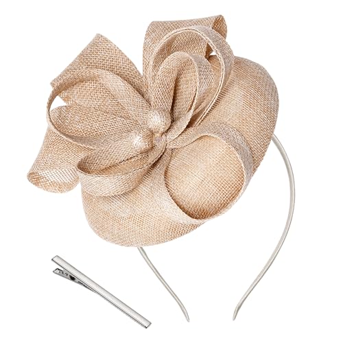 Pistha Fascinator Tea Party Hat for Women, Pillbox Hat with Bow Pearl for Church Wedding Cocktail Dresses Headwear