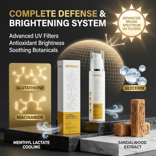 Image of Mineral Sunscreen SPF 50 PA+++ Cream Fresh Moisturising Hydrating Brightening 100ml Pack of 2 for All Skin Types with Zinc Oxide, Squalane and Moringa Oil