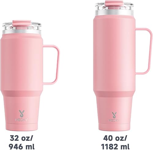 Miniatura 36 de Meoky Vaso de 32 onzas con asa, vaso aislado con tapa y popote, taza de viaje de acero inoxidable, 100% a prueba de fugas, mantiene el frío durante