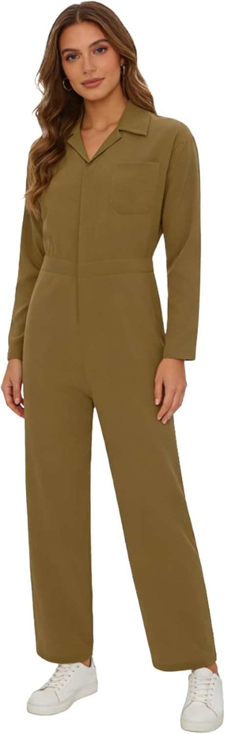 Lejafay Women's Long Sleeve Coveralls Lightweight Mechanic Jumpsuits Utility Work Overalls with Pockets
