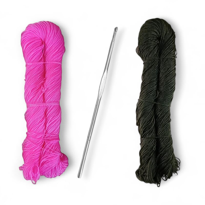 Crochet Wire for Basket Making (Baby Pink + Chatni Green) | Nylon Thread for Beading | Yarn | Crosha Wire