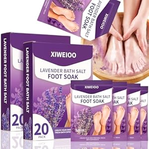 40 Packs of Foot Bath soak Salts kit Lavender Epsom Salts Tea Tree Oil Dry Cracked HEE Toenail Athletes Foot, Stubborn Foot Odor Scent, Softens Calluses Pedicure Tired Feet spa Message