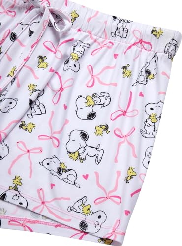 Image of COCO BRANDS Peanuts Snoopy Strawberry Shortcake Womens Pajama Sets - 2 Piece Short Sleeve Sleep Shirt and Pajama Shorts