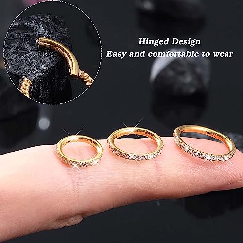 Diamday 14G Surgical Steel Belly Ring with Clear CZ Opal Clicker for Women - Navel Bar for Nose, Lip, Eyebrow Body Piercing Jewelry 8/10/12mm - Image 5