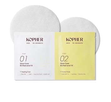KOPHER Glow Care B3 Peel & Fill Pad System | 2-Step Weekly Exfoliating & Brightening Pads | PHA 10% + Niacinamide 2% + OLIGO-HATM | 98.99% Dead Skin Removal | Korean Skincare | 7-Use Kit