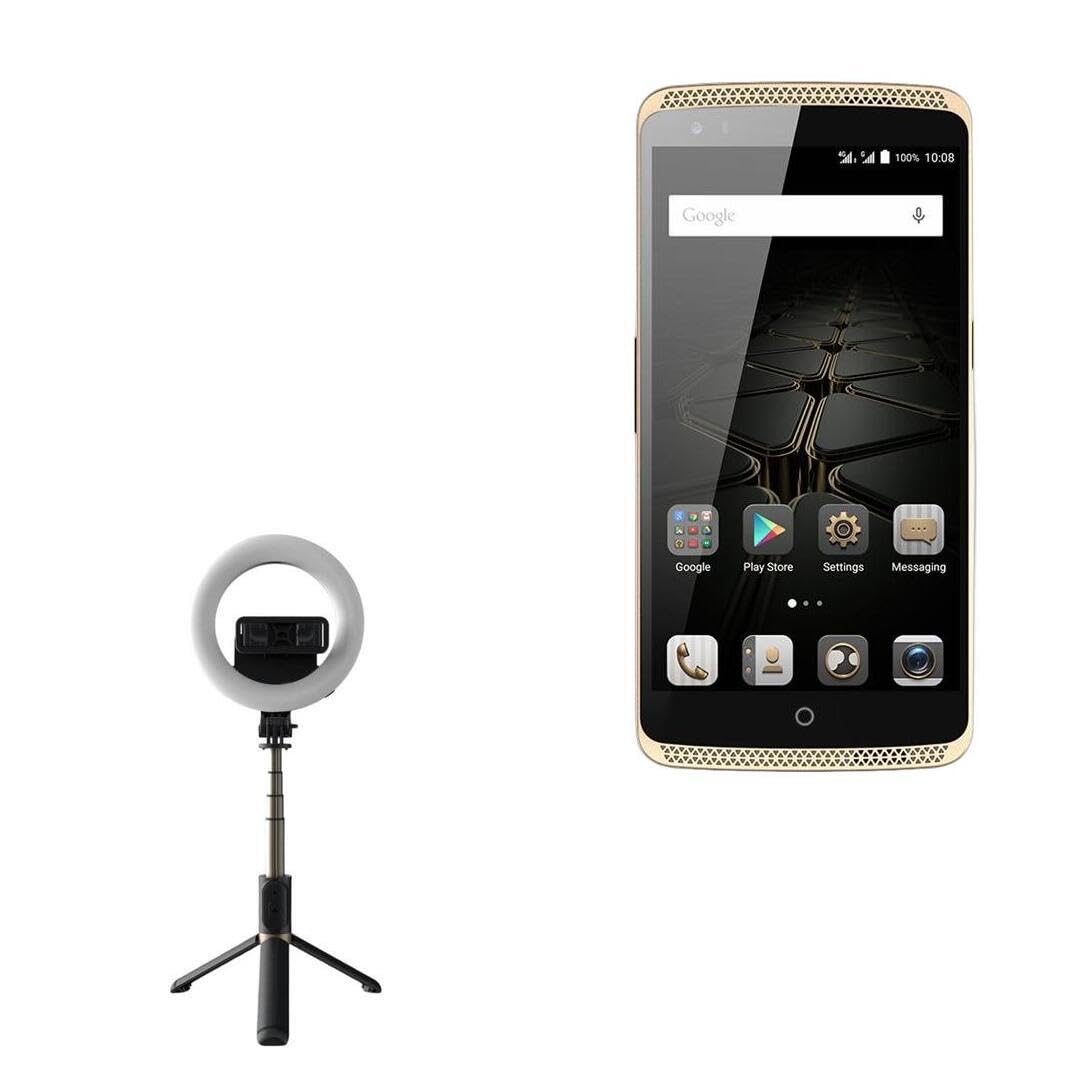 BoxWave Stand and Mount Compatible with ZTE Prelude 2 - RingLight SelfiePod, Selfie Stick Extendable Arm with Ring Light - Jet Black