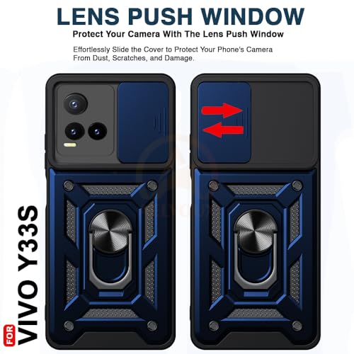 Image of Armor Bumper Back Cover Case for Vivo Y33S / Y21 2021 | Rotating Camera Cover, Ring Holder & Kickstand | Heavy Duty & 360 Degree Protection Vivo Y33S / Y21 2021 Back Cover (Blue)