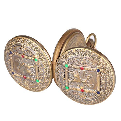 Pure Copper Elk Deer Flower Design Tourbillon Phase Sun Mechanical Pocket Watch Vintage Same Double Full Hunter Watch With Chain #TOP5