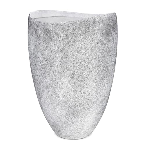 Tall Grey Stone Vase-Premium Ceramic-Rustic Concrete Effect-Organic Shaped Large Floor