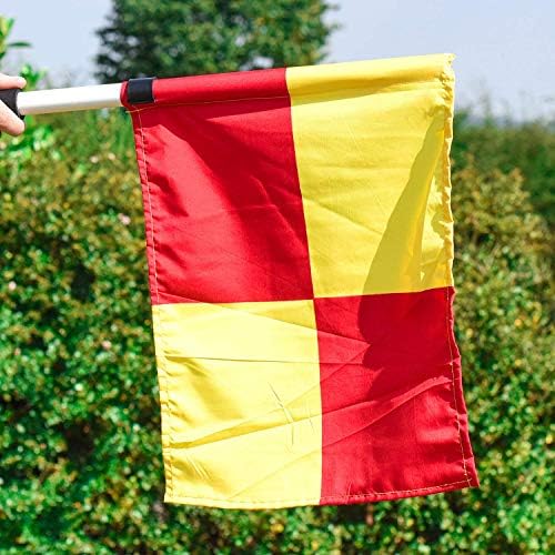 FORZA UEFA Football Linesman Flags - Officials & Referee Equipment | Professional Linesman Flag | Red & Yellow Chequered Flags + Easy Grip Handle | Carry Bag Included