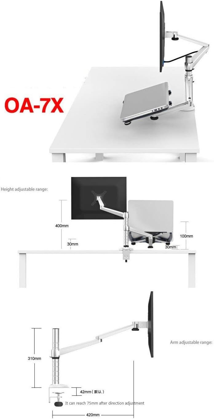 OA-7X Multimedia Desktop Dual Arm 27 inch LCD Monior Holder+ Laptop Holder Stand Table Full Motion Dual Monitor Mount Arm Stand