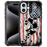 DJSOK Case for iPhone 16,Luxury Pattern Design Shockproof Rugged Cover,Cases for Man Woman-Ice Hockey America Flag