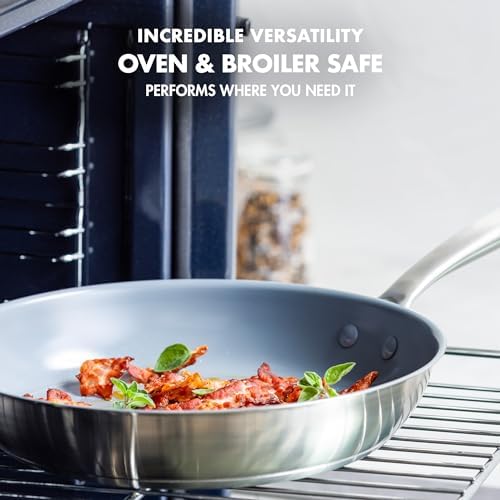 GreenPan Treviso 9.5” and 11” Frying Pan skillet Set, Non-Toxic PFAS-Free Stainless Steel Ceramic Nonstick Coating, Induction Suitable, Multi Clad, Pouring Rims, Dishwasher & Oven Safe to 600° - Thumbnail 5