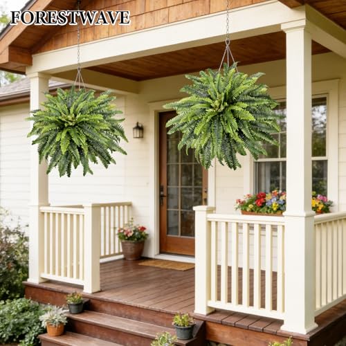 Forestwave Artificial Ferns for Outdoors and Indoors, 45" Fake Ferns Artificial Plants Large, 57 Fronds Boston Fern UV Resistant Faux Greenery Suitable for Porch Garden Planters Home Decor — view 4
