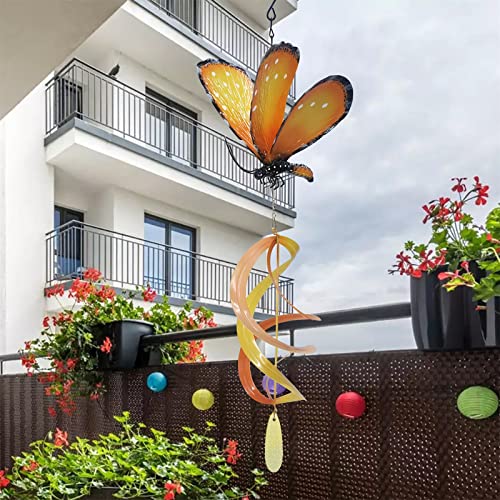 John's Studio Hanging Garden Wind Spinner - Metal Butterfly Windmill Outdoor Decoration Kinetic 3D Wind Sculpture Ornament For Home Patio And Yard - 33 Inches #TOP6