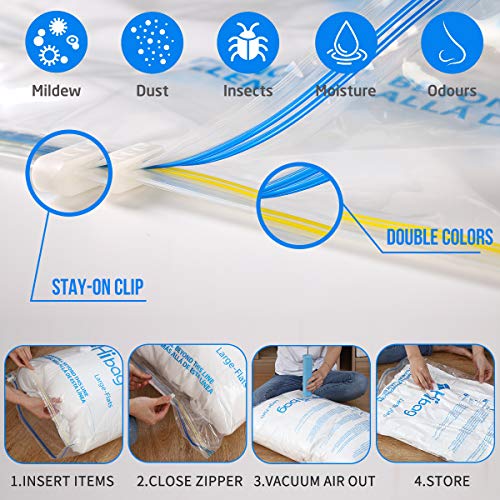 Hibag Space Saver Bags, 14-Pack Vacuum Storage Compression Bags (3 Jumbo Sizes, 3 Large Sizes, 3 Medium Sizes, 3 Carry-on Travel Bags, 2 Dress Hanging Vacuum Compression Bags and 1 Free Hand Pump) - Thumbnail 4