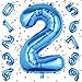 EXGOX 数字 バルーン 大きいブルー 誕生日 ナンバー 2 アルミ風船 32インチ ハッピーバースデー パーティー 成人式 入学 卒業式 記念日 お祝い 飾り付け