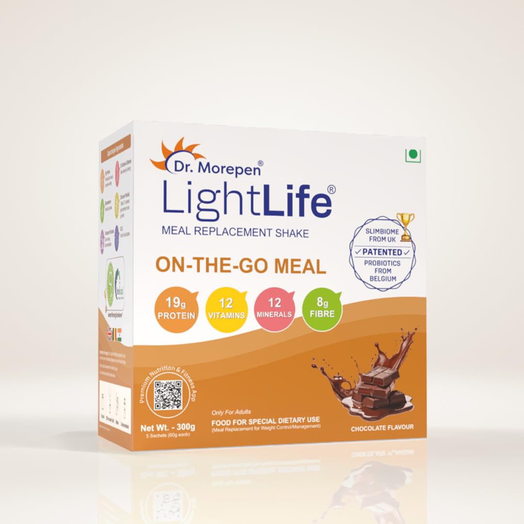 LightLife On-the-Go Meal by Dr.Morepen | Healthy Meal Replacement | Ideal for Men & Women | 19g Protein | 8g Fiber | 24 Essential Vitamins & Minerals | 5 Sachets | 300g