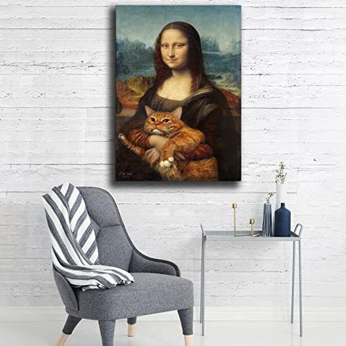 Muyaomaoyi Mona Lisa Animal Cat Poster Decorative Painting Canvas Wall Art Living Room Posters Bedroom Painting 16X24Inch(40X60Cm) #TOP4
