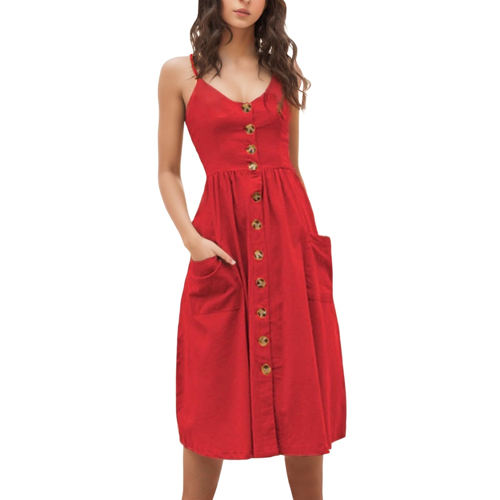 DJYQLCWA Vestidos Verano Mujer Manga Corta Sueltos Vestido Playeros Novedad de Verano para Mujer, Vestido Sexy con Tirantes y Espalda Descubierta con Botones, Vestido Midi Bohemio con es
