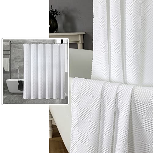 Owenie White Shower Curtain, 3D Embossed Textured Water Resistent Fabric Shower Curtain Liner, White Shower Curtain For Bathroom, Hotel Style Modern Pattern, 72 X 72 Inches #TOP1