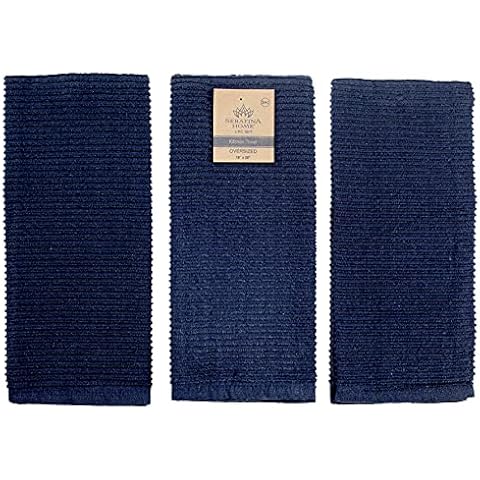 Serafina Home Oversized Solid Color Dark Navy Blue Kitchen Towels: 100% Cotton Soft Absorbent Ribbed Terry Loop, Set of 3 Multipurpose for Everyday Use (Navy Blue) Cover