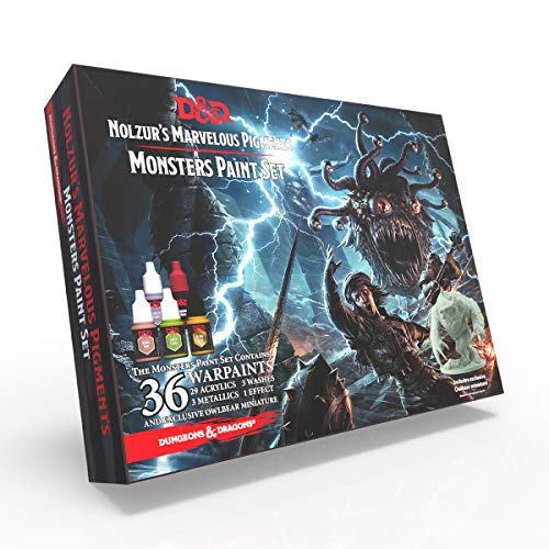 The Army Painter, Dungeons and Dragons Official Paint Line Monsters Paint Set, 28 x 12 ml acrylic paints, 3 metallics, 3 washes and 2 effects paints, 1 D&D Owlbear Monster miniature