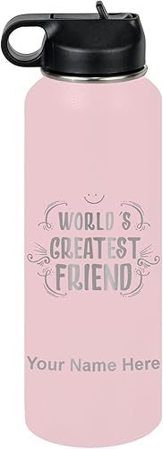 Miniatura 19 de LaserGram Personalized Water Bottle, World's Greatest Friend, Stainless Steel Double Wall Vacuum Insulated with Flip Top Straw, Custom Engraved Gift