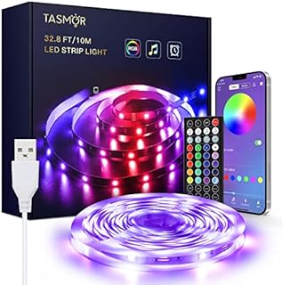 USB LED Strip Light 10m,Tasmor Wireless Light Strips with App Control Remote, 5050 RGB Colour Changing LED Lights for Bedroom Home TV Kitchen with IR Remote Control DIY Decoration, 1 Rolls of 32.8ft