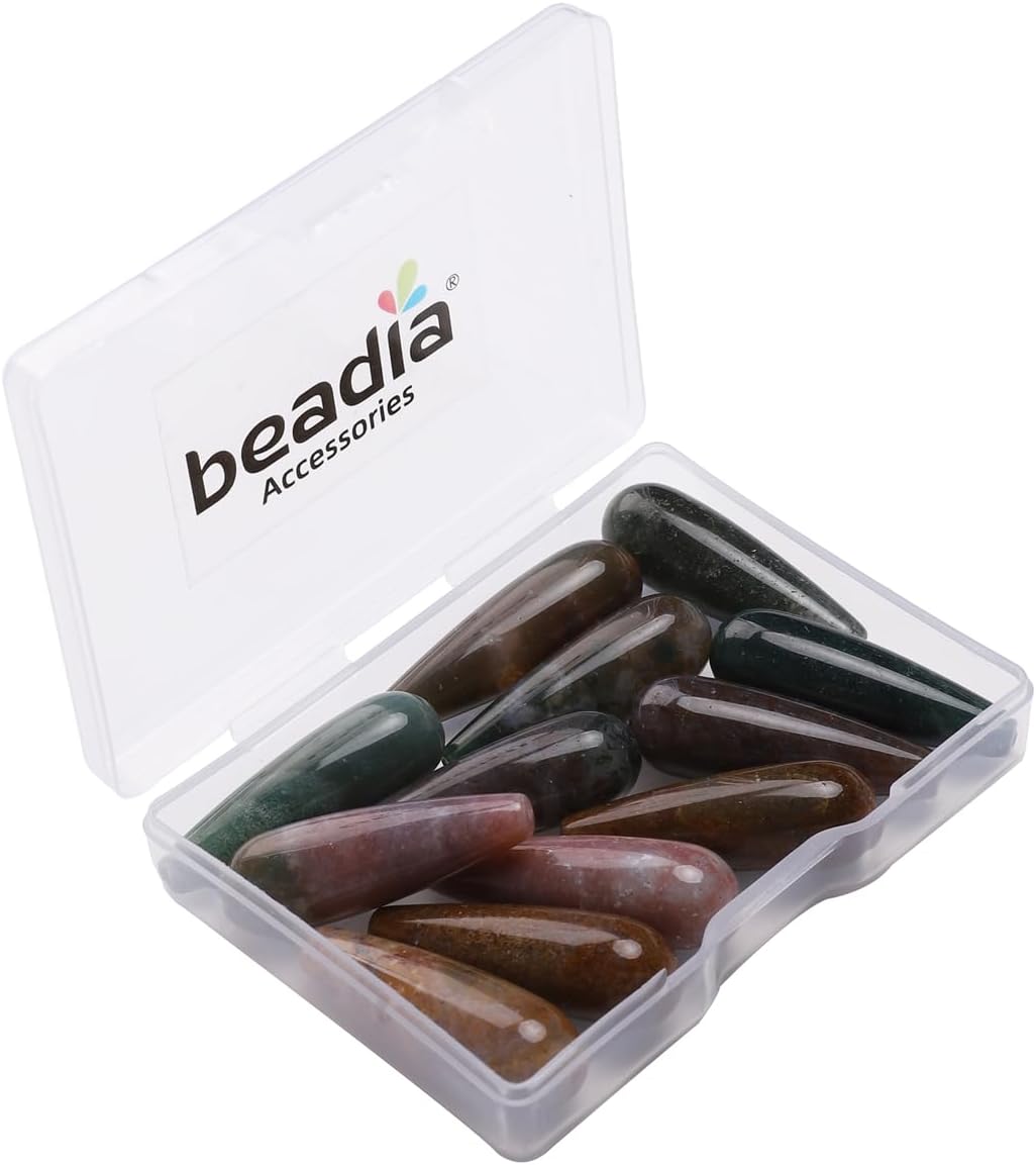 Natural Indian Agate Teardrop Stone Beads 10x30mm 12pcs Dangle Earring Charm for DIY Jewelry Making