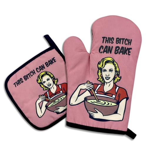 DLTRXMY, This Bxxch Can Bake, Funny Oven Mitts and Pot Holders, Silicone Non-Slip Oven Mitts, Kitchen Gift for Women, Bake Lover Gift, Housewarming Gift Ideas