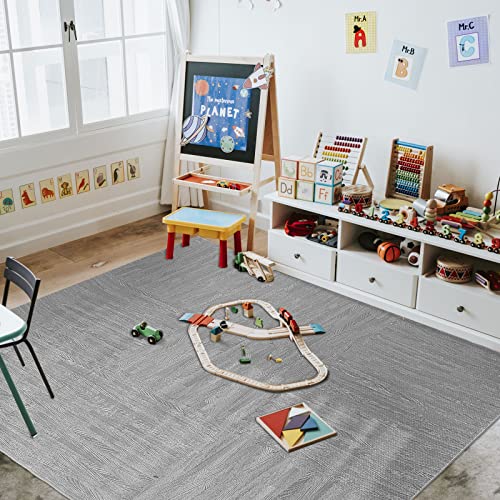 Amylove Wood Grain Floor Tiles Foam Mat EVA Interlocking Mats Tile 3/8-inch Thick Flooring Puzzle Exercise Mats Borders for Home Workout Play Areas Dance 24 in x 24 in, 25 Pack 96.5 Sq ft(Grey) by Amylove - Image 5